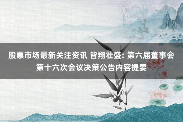 股票市场最新关注资讯 皆翔壮盛: 第六届董事会第十六次会议决策公告内容提要