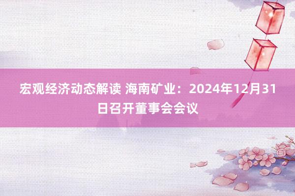 宏观经济动态解读 海南矿业：2024年12月31日召开董事会会议