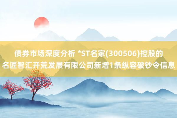 债券市场深度分析 *ST名家(300506)控股的名匠智汇开荒发展有限公司新增1条纵容破钞令信息