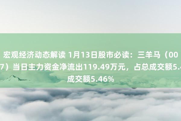 宏观经济动态解读 1月13日股市必读：三羊马（001317）当日主力资金净流出119.49万元，占总成交额5.46%