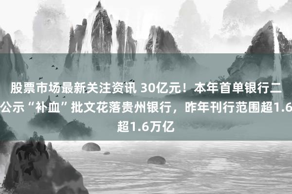 股票市场最新关注资讯 30亿元！本年首单银行二永债公示“补血”批文花落贵州银行，昨年刊行范围超1.6万亿