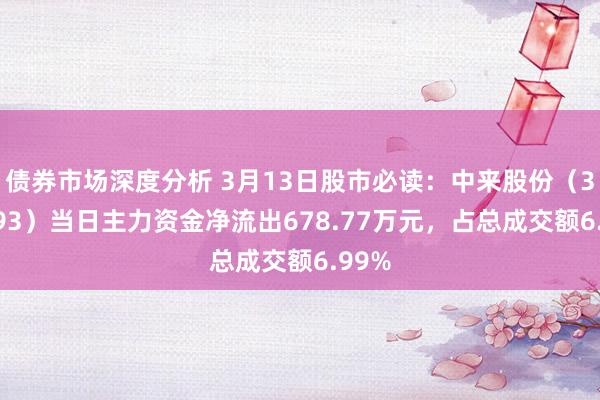 债券市场深度分析 3月13日股市必读：中来股份（300393）当日主力资金净流出678.77万元，占总成交额6.99%